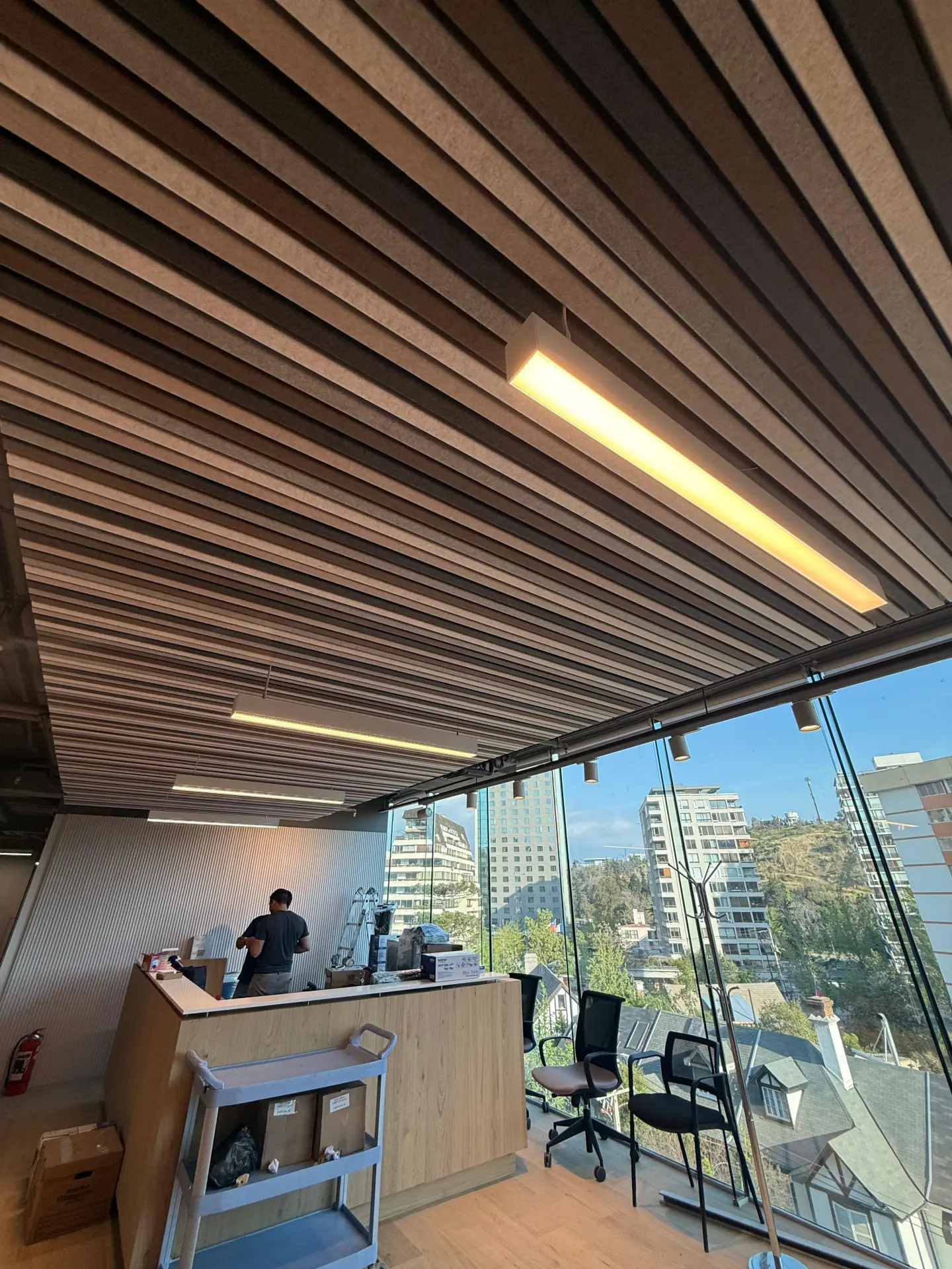 Oficinas BACS - Cielo Lineal Acustico Hunter Douglas, Panel HEARTFELT
